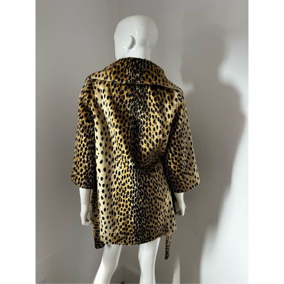 1950’s-1960’s Vintage Faux Leopard Fur Short Rope Wrap Coat with waist belt and - Picture 5 of 16